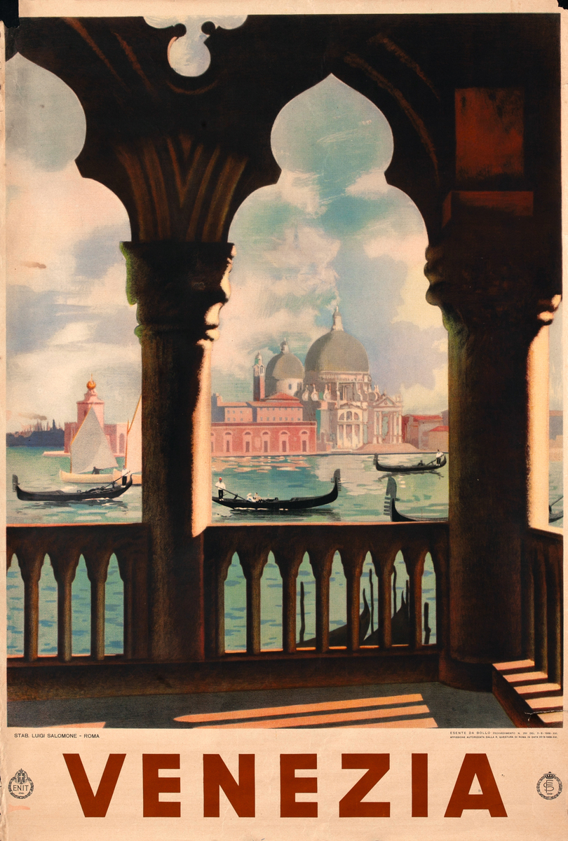 Veniezia Venice Italy Original ENIT Travel Poster Canal Scene