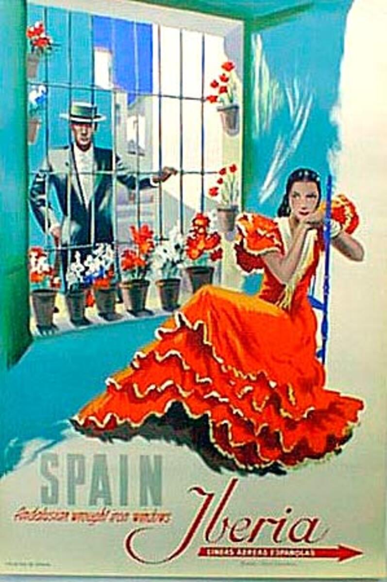 Andalusia Windows Spain Original Vintage Travel Poster 