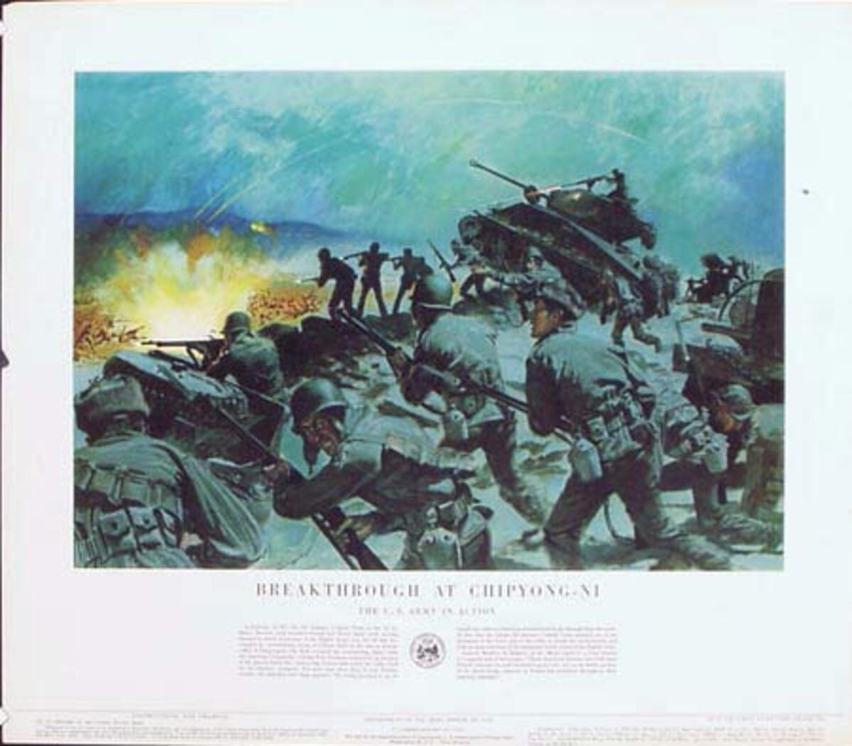 Breaking Through At Chipong Yi Original Vintage Army Propaganda Poster