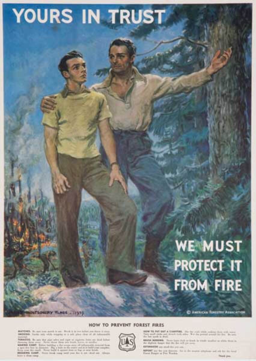 Original Vintage Yours In Trust Fire Prevention Poster