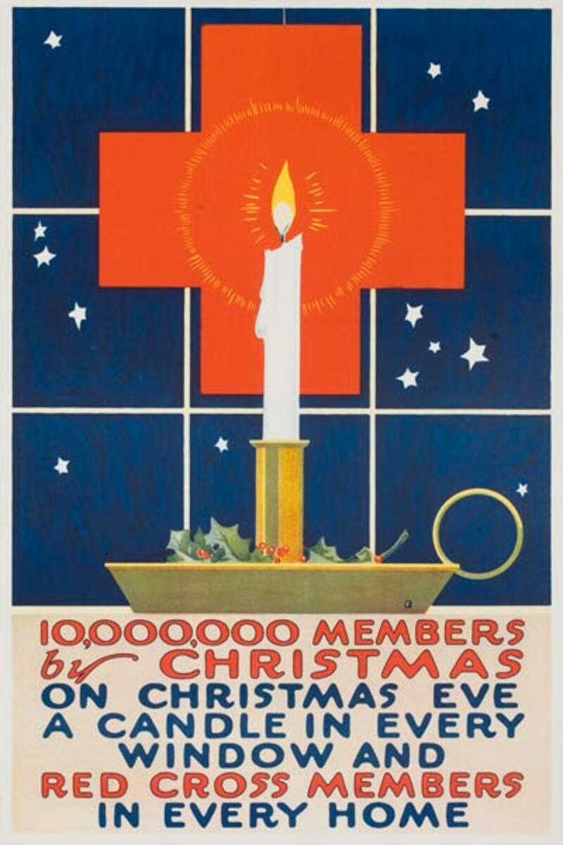 10,000.000 New Members Original American WWI Red Cross Poster candle in front of Red Cross