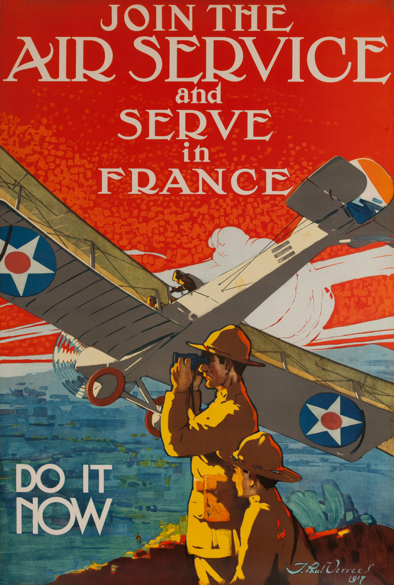 Join the Air Service and Serve in France Original WWI American Recruiting Poster