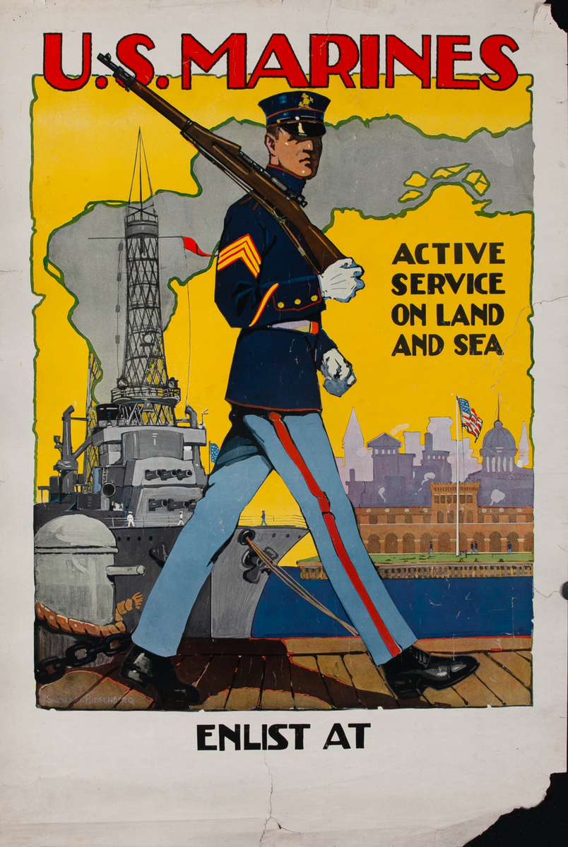 Walking John Original WWI Marines Recruiting Poster 