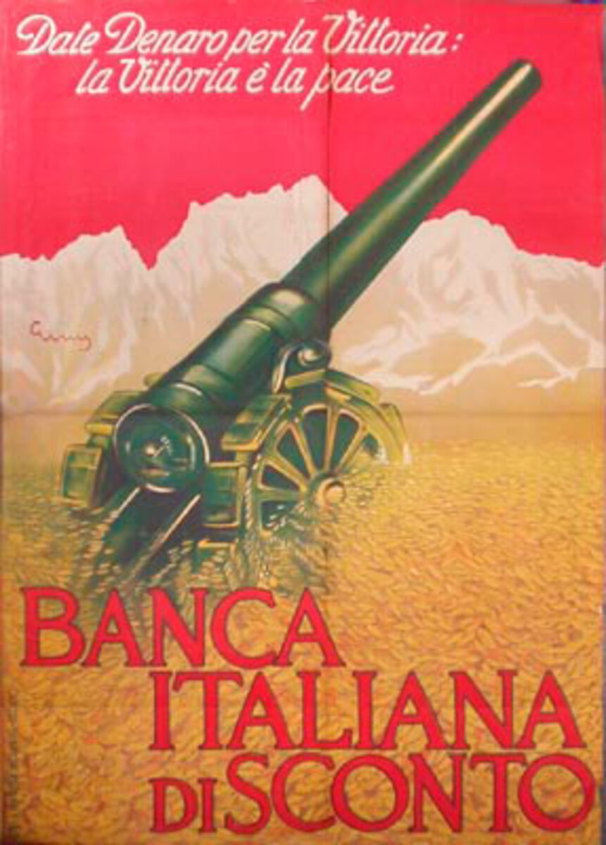 Banca Italiana Gun Original Vintage World War One Italian Poster 