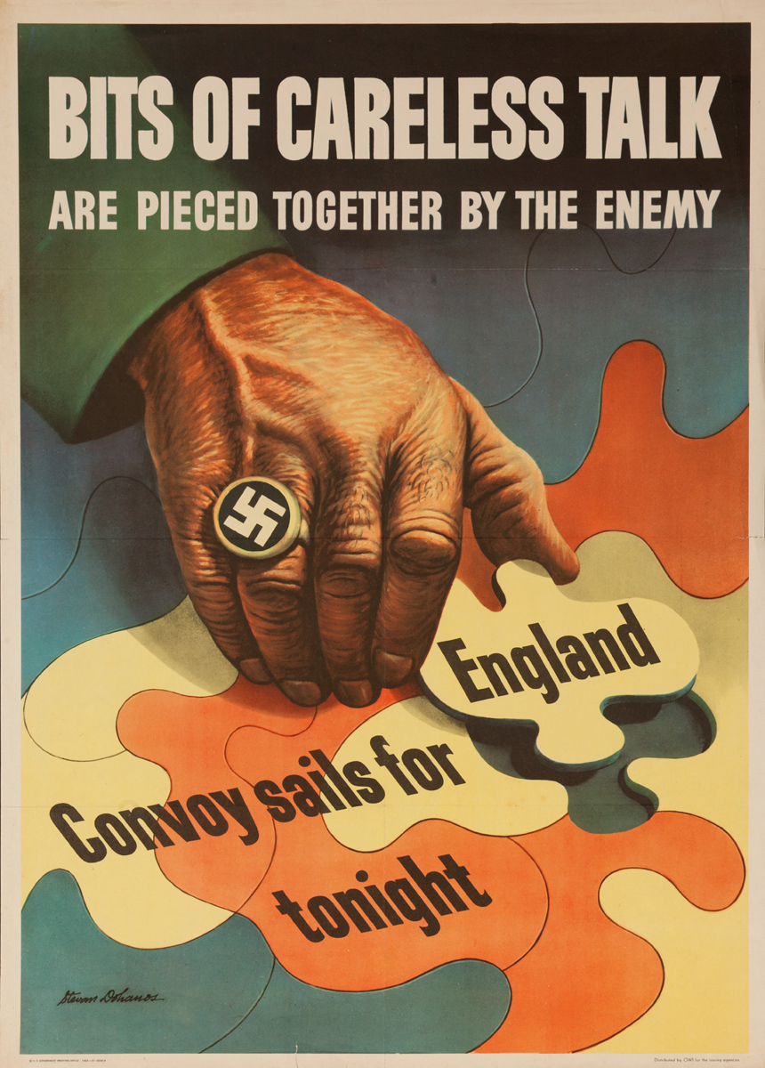 Bits of Careless Talk Are Pierced Together by the Enemy, Original WWII Poster, small size 
