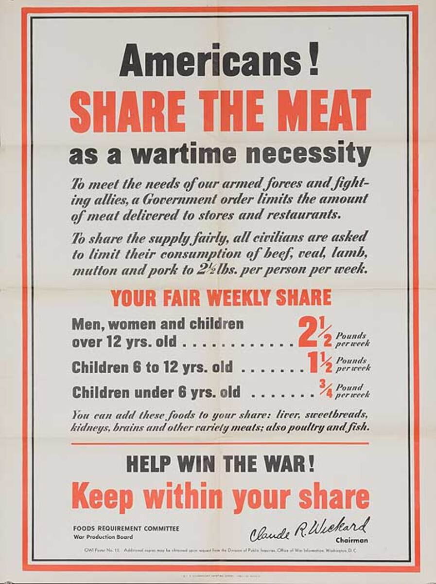Americans! Share the Meat Original American WWII Homefront Poster