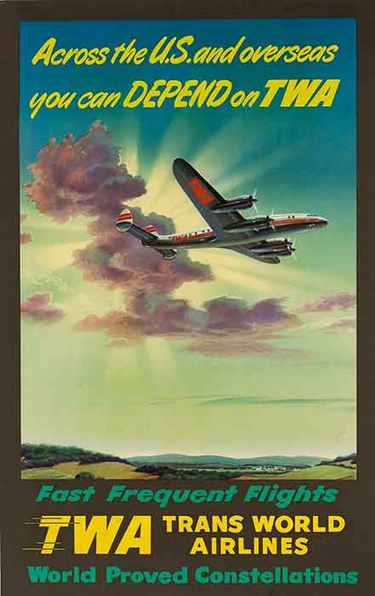 Across the US and Overseas Depend on TWA Original Travel Poster