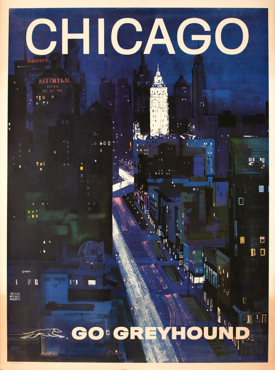 Chicago Go Greyhound Original Bus Travel Poster