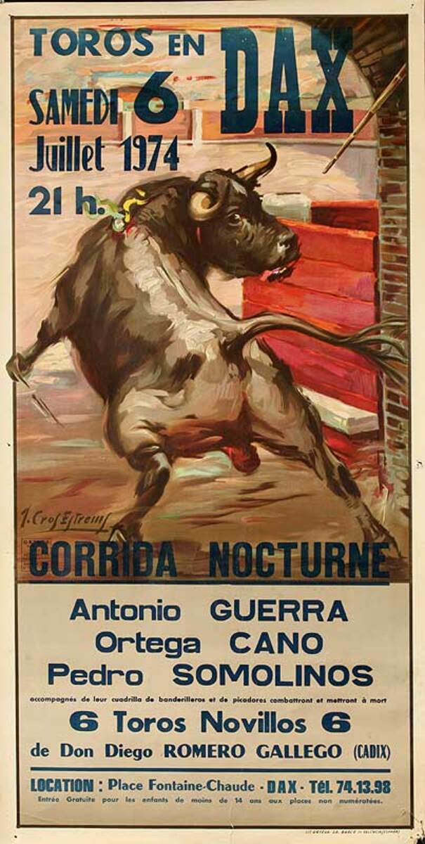 Toros en Dax july 1974 Original Spanish Bullfight Poster