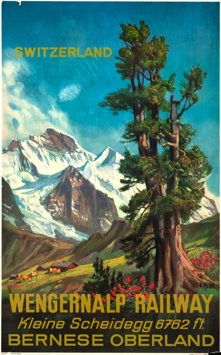 Wengernalp Railway Kleine Scheidegg 6762ft. Bernese Oberland Oiginal Swiss Travel Poster