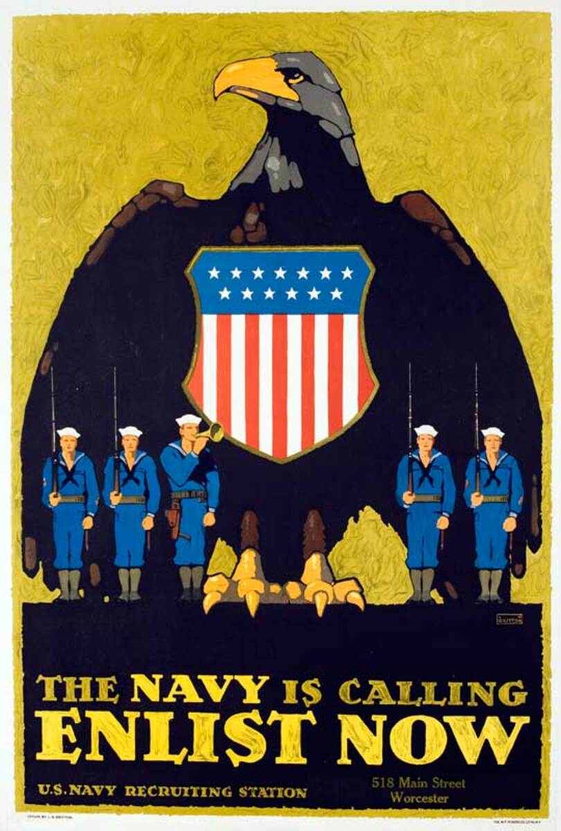 The Navy is Calling Enlist Now Original WWI Recruiting Poster