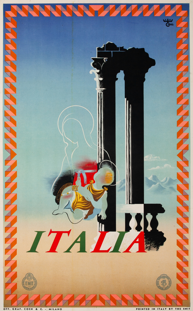 Italia Original ENIT Italian Travel Poster Madonna Ruins