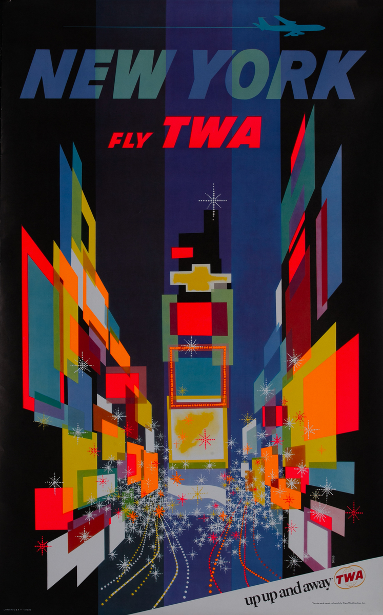 New York Fly TWA Broadway at Night Travel Poster, Up Up and Away