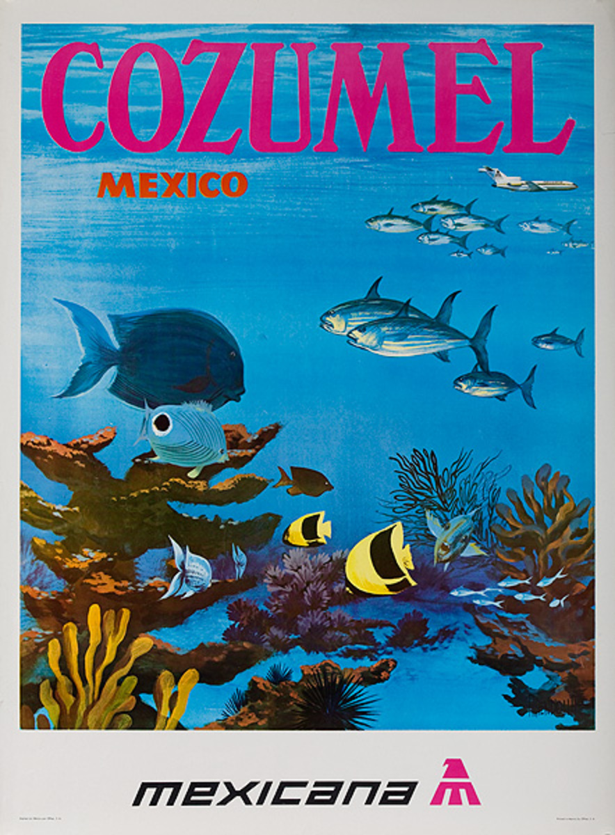 Cozumel Mexico Original Mexicana Airlines Travel Poster