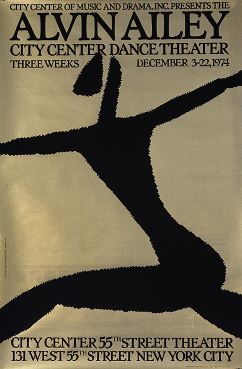 Alvin Ailey City Center Theater original 1974 Dance Poster Gold