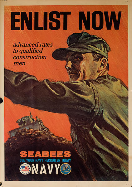 Enlist Now Seabees Navy Original Vietnam War Recruiting Poster | David ...