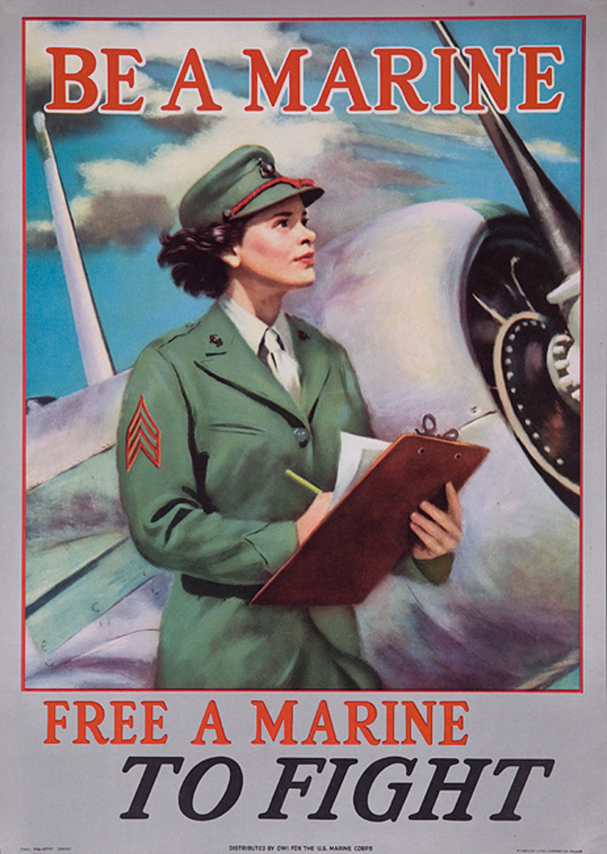 Be a Marine, Free a Marine to Fight, Original WWII American Women's Recruiting Poster