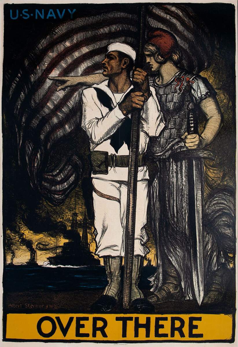 US Navy Over There Original WWI Recruiting Poster