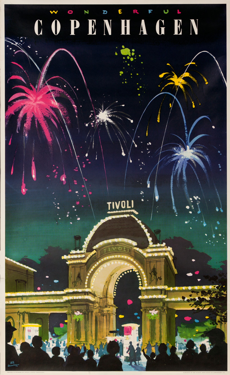 Copenhagen Tivoli Grdens Travel Poster Fireworks