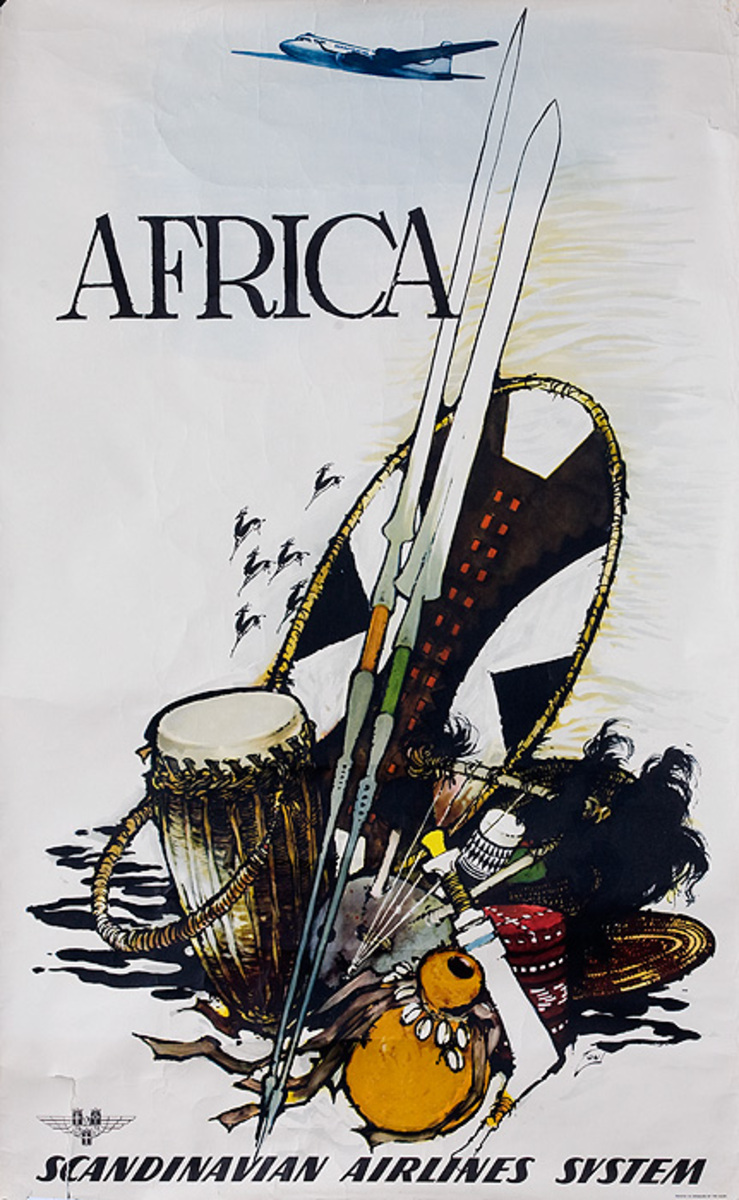 Africa SAS Original Scandanavian Air Service Travel Poster