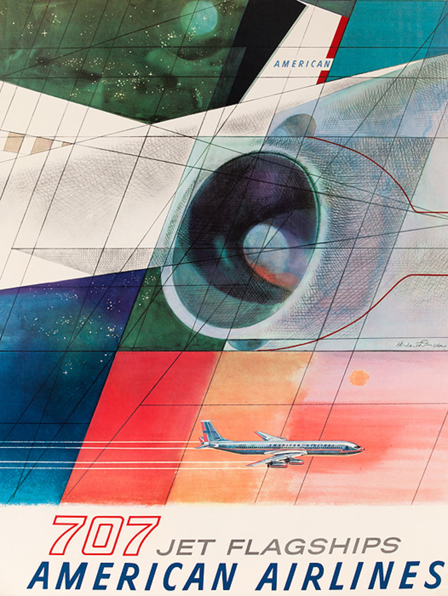 707 Jet Flagships American Airlines Original Travel Poster