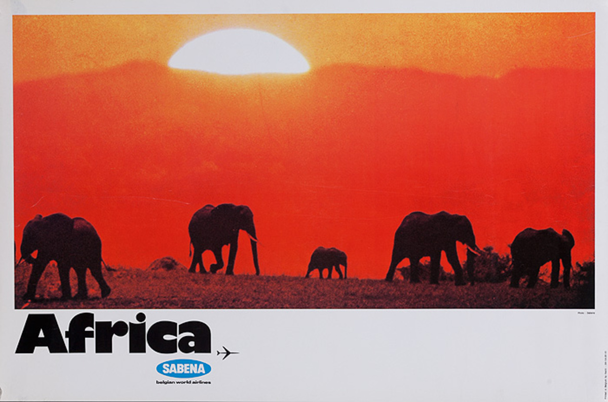 Africa Original Sabena Airlines Travel Poster elephant photo