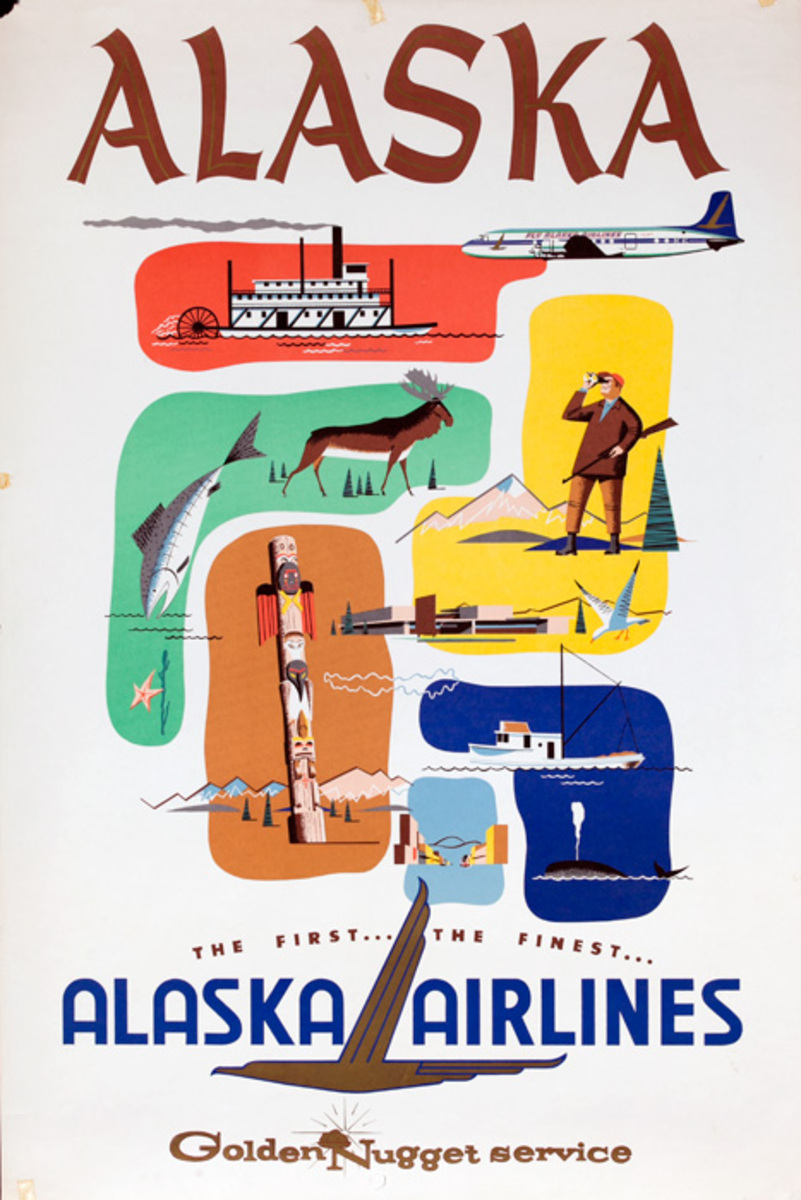 Alaska Airlines The First The Finest Travel Poster Golden Nugget Service