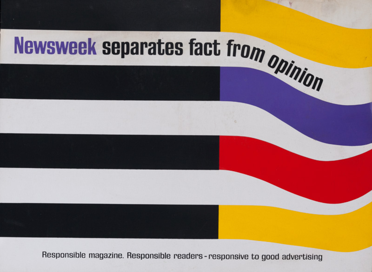 Newsweek Magazine Original American Advertising Poster Fact Opinion Newsweek Separates Them stripes