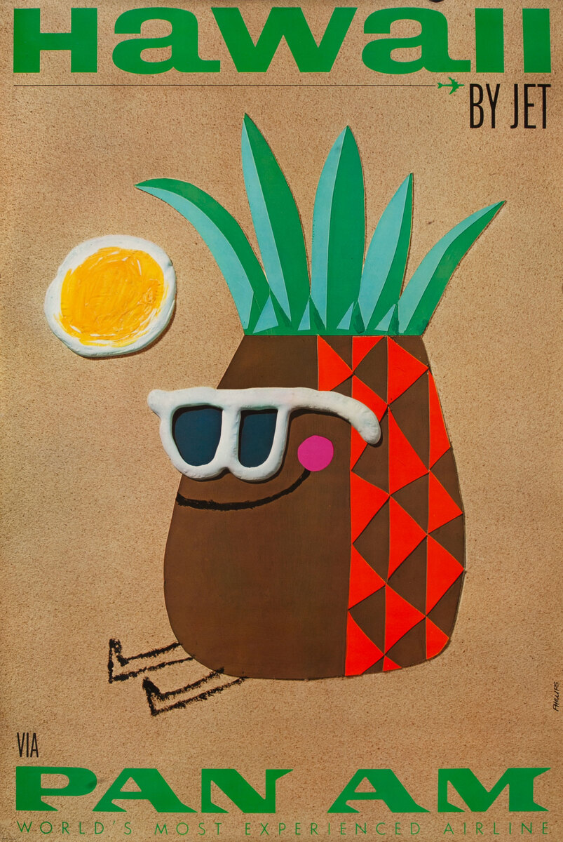 Hawaii by Jet Original Pan Am Travel Poster Pineapple