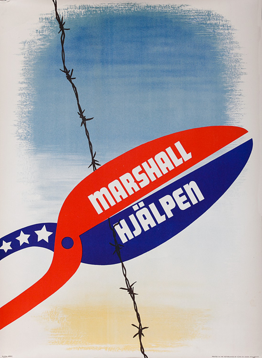 Original ERP Marshall Plan Poster Sweden Marshall Aid. "Marshall Hjalpen"