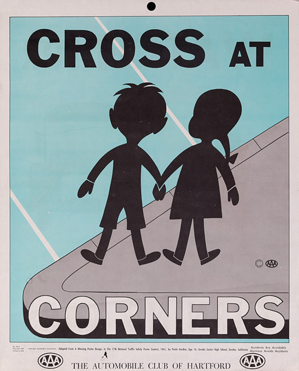 Cross at Corners Original AAA Auto Safety Poster