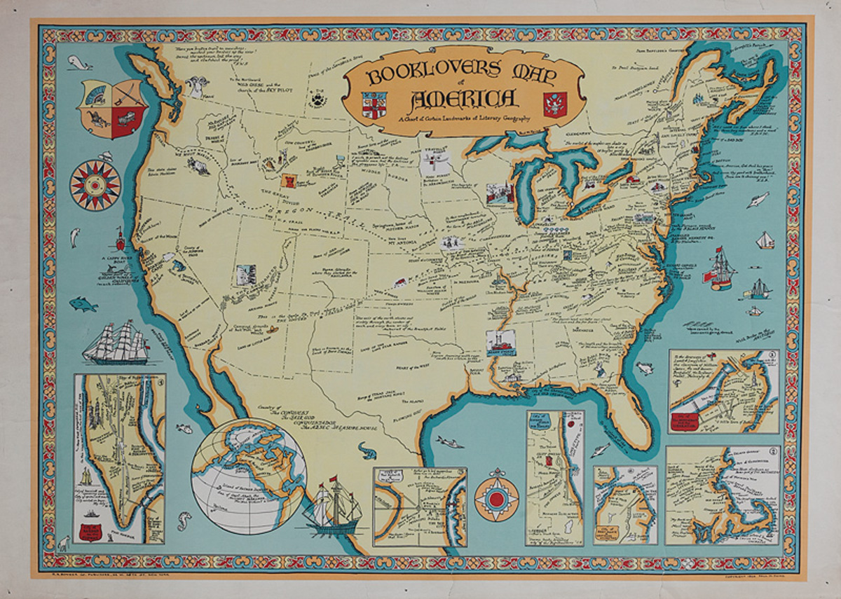 Book Lovers Map of America Original Map of Historic Literary Destinations