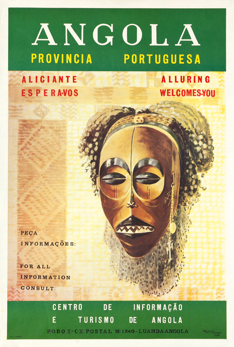 Angola Alluring Provincial Portugesa Original African Travel Poster Mask