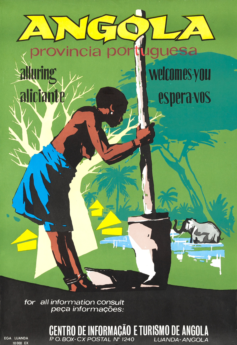 Angola Alluring Provincial Portugesa Original African Travel Poster Woman Grinding Meal